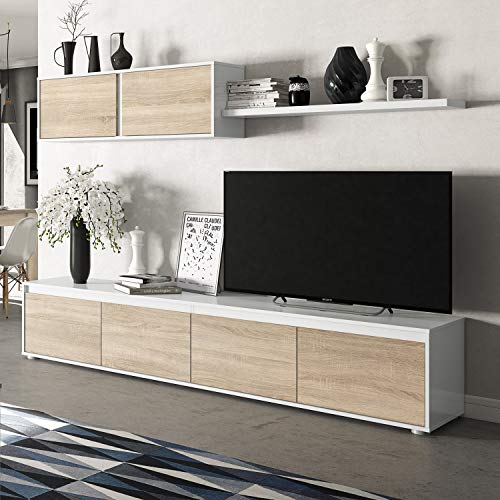 Mueble de Salon Moderno, Modulos Comedor, Modelo Alida, Acabado en Blanco Artik y Roble Canadian, Medidas: 200 cm (Ancho) x 43 cm (Alto) x 41 cm (Fondo) Mueble de Salon Moderno, Modulos Comedor, Modelo Alida, Acabado en Blanco Artik y Roble Canadian, Medidas: 200 cm (Ancho) x 43 cm (Alto) x 41 cm (Fondo)