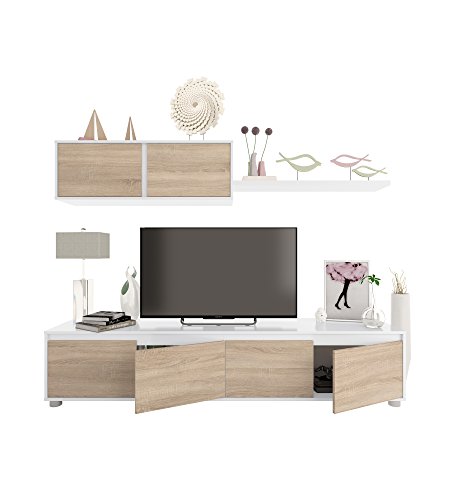 Mueble de Salon Moderno, Modulos Comedor, Modelo Alida, Acabado en Blanco Artik y Roble Canadian, Medidas: 200 cm (Ancho) x 43 cm (Alto) x 41 cm (Fondo) Mueble de Salon Moderno, Modulos Comedor, Modelo Alida, Acabado en Blanco Artik y Roble Canadian, Medidas: 200 cm (Ancho) x 43 cm (Alto) x 41 cm (Fondo)