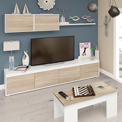 Mueble de Salon Moderno, Modulos Comedor, Modelo Alida, Acabado en Blanco Artik y Roble Canadian, Medidas: 200 cm (Ancho) x 43 cm (Alto) x 41 cm (Fondo) Mueble de Salon Moderno, Modulos Comedor, Modelo Alida, Acabado en Blanco Artik y Roble Canadian, Medidas: 200 cm (Ancho) x 43 cm (Alto) x 41 cm (Fondo)