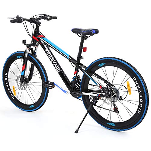 MuGuang 26 Pulgadas de 21 velocidades de Bicicleta MTB Frenos de Disco de Bicicleta de Montaña Unisex para Adulto Mountain Bike (Negro+Azul)