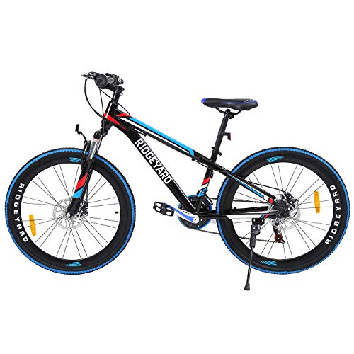 MuGuang 26 Pulgadas de 21 velocidades de Bicicleta MTB Frenos de Disco de Bicicleta de Montaña Unisex para Adulto Mountain Bike (Negro+Azul)