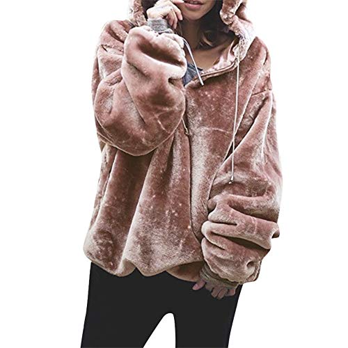 Mujer Caliente y Esponjoso Tops Chaqueta Suéter Abrigo Jersey Mujer Otoño-Invierno Talla Grande Hoodie Sudadera con Capucha riou (Rosa, S)