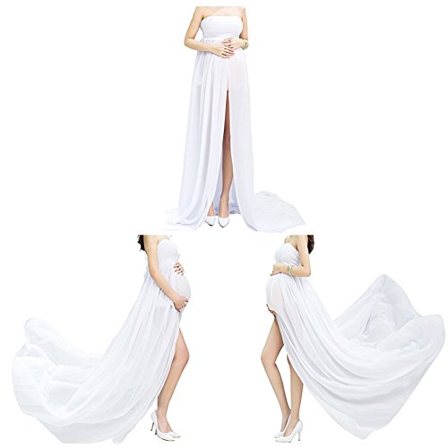 Mujer Embarazada Gasa Larga Vestido de maternidad Split Vista delantera foto Shoot Dress Faldas fotográficas de maternidad (Blanco) Mujer Embarazada Gasa Larga Vestido de maternidad Split Vista delantera foto Shoot Dress Faldas fotográficas de maternidad (Blanco)