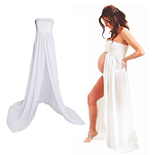 Mujer Embarazada Gasa Larga Vestido de maternidad Split Vista delantera foto Shoot Dress Faldas fotográficas de maternidad (Blanco) Mujer Embarazada Gasa Larga Vestido de maternidad Split Vista delantera foto Shoot Dress Faldas fotográficas de maternidad (Blanco)