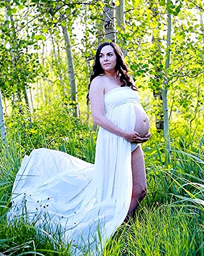 Mujer Embarazada Gasa Larga Vestido de maternidad Split Vista delantera foto Shoot Dress Faldas fotográficas de maternidad (Blanco) Mujer Embarazada Gasa Larga Vestido de maternidad Split Vista delantera foto Shoot Dress Faldas fotográficas de maternidad (Blanco)