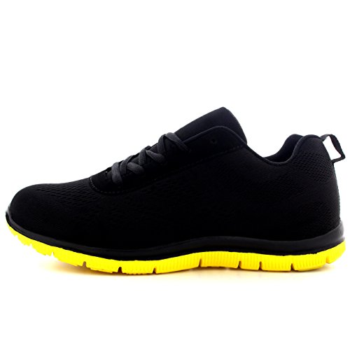 Mujer Get Fit Malla Go Corriendo Zapatillas Atlético Caminar Gimnasio Zapatos Sport Correr - Negro/Amarillo - UK4/EU37 - BS0114