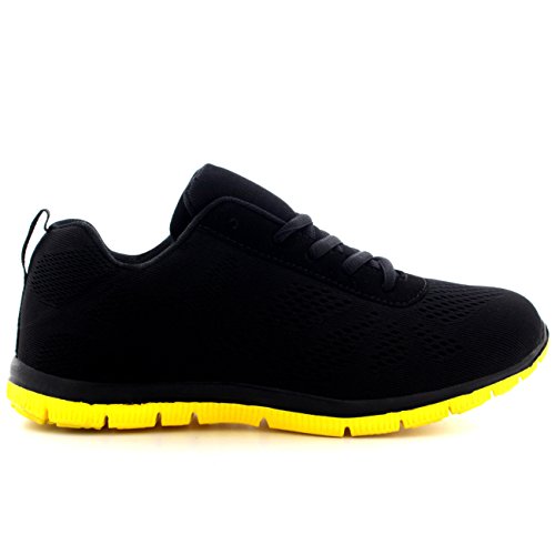 Mujer Get Fit Malla Go Corriendo Zapatillas Atlético Caminar Gimnasio Zapatos Sport Correr - Negro/Amarillo - UK4/EU37 - BS0114