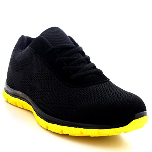 Mujer Get Fit Malla Go Corriendo Zapatillas Atlético Caminar Gimnasio Zapatos Sport Correr - Negro/Amarillo - UK6/EU39 - BS0114