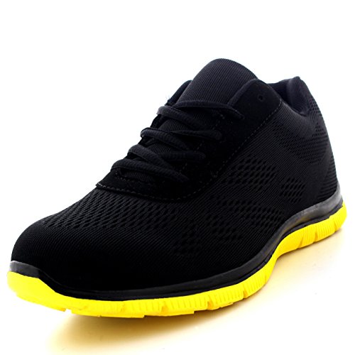 Mujer Get Fit Malla Go Corriendo Zapatillas Atlético Caminar Gimnasio Zapatos Sport Correr - Negro/Amarillo - UK6/EU39 - BS0114