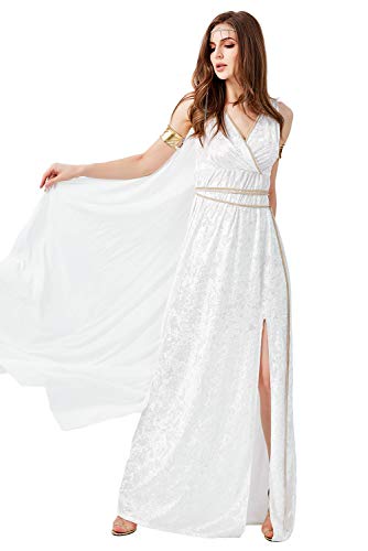 Mujer Halloween Vestido de Diosa Griega Disfraz de Atenea Cuello V Sin Mangas Romano Toga Olimpica Conjunto Completo, S Mujer Halloween Vestido de Diosa Griega Disfraz de Atenea Cuello V Sin Mangas Romano Toga Olimpica Conjunto Completo, S