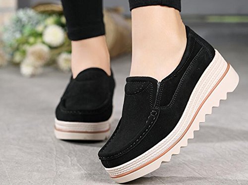 Mujer Mocasines Plataforma Casual Loafers Primavera Verano Zapatos de Cuña 5cm Negro Azul Caqui 35-42 Negro 40