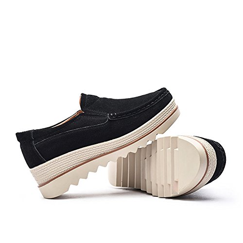 Mujer Mocasines Plataforma Casual Loafers Primavera Verano Zapatos de Cuña 5cm Negro Azul Caqui 35-42 Negro 40