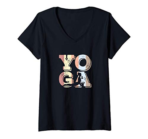 Mujer Retro Vintage Yoga Asana Cobra Pose Yogui Meditación Regalo Camiseta Cuello V