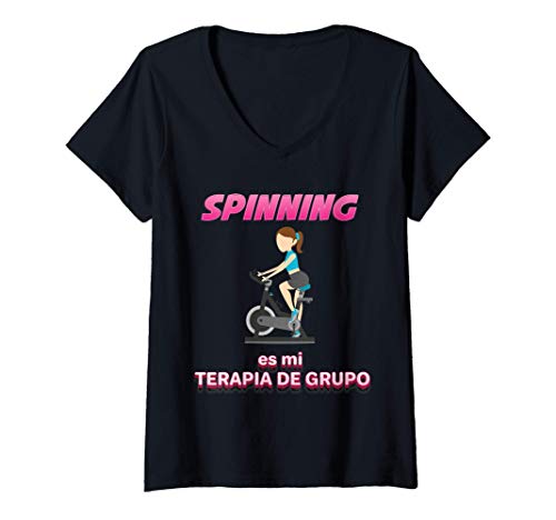 Mujer SPINNING es mi TERAPIA DE GRUPO bicicleta música humor fun Camiseta Cuello V Mujer SPINNING es mi TERAPIA DE GRUPO bicicleta música humor fun Camiseta Cuello V