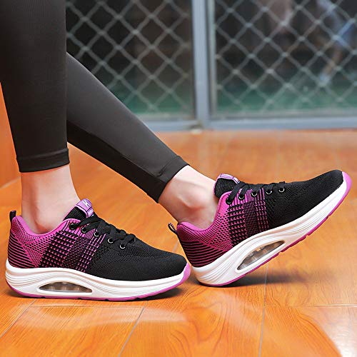 Mujer Zapatillas de Deporte Malla Air Cuña Cómodos Sneakers Mujer Casual Running Senderismo Ligero Mesh Zapatillas Gris Negro 35-41