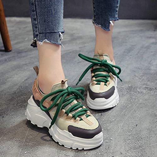 Mujeres Clunky Zapatillas Primavera Otoño Zapatos Atléticos Plataforma Al Aire Libre Casual Deportes Gimnasio Zapatos Cordones hasta Chunky Entrenadores Zapatos