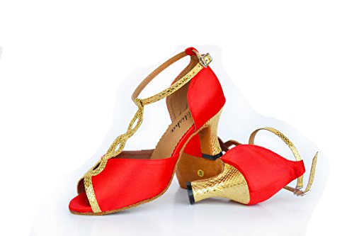 Mujeres Mascarada Fiesta Tango Peep Toe Personalizar Talón Prom Boda Zapatos de baile, color Rojo, talla 37 EU