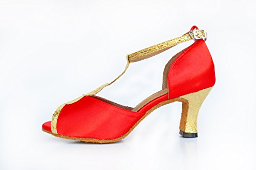 Mujeres Mascarada Fiesta Tango Peep Toe Personalizar Talón Prom Boda Zapatos de baile, color Rojo, talla 37 EU
