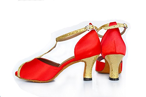 Mujeres Mascarada Fiesta Tango Peep Toe Personalizar Talón Prom Boda Zapatos de baile, color Rojo, talla 37 EU