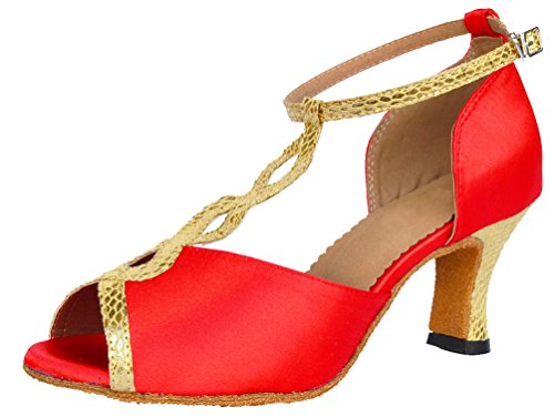 Mujeres Mascarada Fiesta Tango Peep Toe Personalizar Talón Prom Boda Zapatos de baile, color Rojo, talla 37 EU