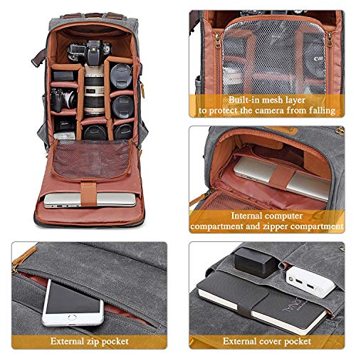 Multifuncional Mochila Camping para Cámara,Antirrobo Mochila Viaje de DSLR/Réflex Impermeable,Mochila Casual Fotográfica Vintage para Laptop/Accesorio/Digital,Compatible con Canon Nikon Sony Multifuncional Mochila Camping para Cámara,Antirrobo Mochila Viaje de DSLR/Réflex Impermeable,Mochila Casual Fotográfica Vintage para Laptop/Accesorio/Digital,Compatible con Canon Nikon Sony
