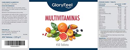 Multivitaminas y Minerales - 450 Comprimidos Veganos (Suministro para 1+ año) - Todas las Vitaminas A,B,C,D3,E, Calcio, Zinc, Selenio – Multivitamínicos Activos Esenciales para Hombres y Mujeres