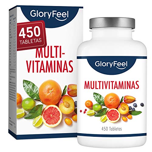 Multivitaminas y Minerales - 450 Comprimidos Veganos (Suministro para 1+ año) - Todas las Vitaminas A,B,C,D3,E, Calcio, Zinc, Selenio – Multivitamínicos Activos Esenciales para Hombres y Mujeres