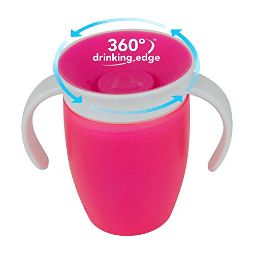 Munchkin Miracle 360°- Vaso de Entrenamiento Antiderrames con Asas, rosa, 207 ml