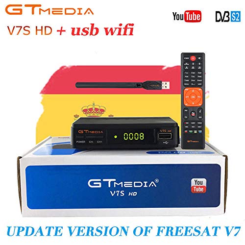 MUNDDY - GT Media V7S HD DVB-S2 Digital Receptor de TV por Satélite Decodificador Freesat V7 HD Mejora con USB WiFi Antena FTA 1080P Full HD Soporte PVR, Cccam, Newcam, Youtube..ENVIO 24H DESDE MADRID