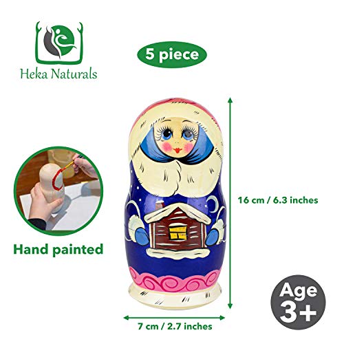 Muñecas Rusas, 5 Matrioskas de Estilo Chica de la Nieve | Muñeca Babushka de Madera, Diseño de Chica con Abrigo de Piel Azul, Hecha a Mano en Rusia | Chica de la Nieve, 5 Piezas, 16 cm Muñecas Rusas, 5 Matrioskas de Estilo Chica de la Nieve | Muñeca Babushka de Madera, Diseño de Chica con Abrigo de Piel Azul, Hecha a Mano en Rusia | Chica de la Nieve, 5 Piezas, 16 cm