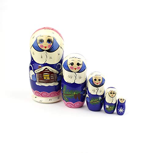 Muñecas Rusas, 5 Matrioskas de Estilo Chica de la Nieve | Muñeca Babushka de Madera, Diseño de Chica con Abrigo de Piel Azul, Hecha a Mano en Rusia | Chica de la Nieve, 5 Piezas, 16 cm Muñecas Rusas, 5 Matrioskas de Estilo Chica de la Nieve | Muñeca Babushka de Madera, Diseño de Chica con Abrigo de Piel Azul, Hecha a Mano en Rusia | Chica de la Nieve, 5 Piezas, 16 cm