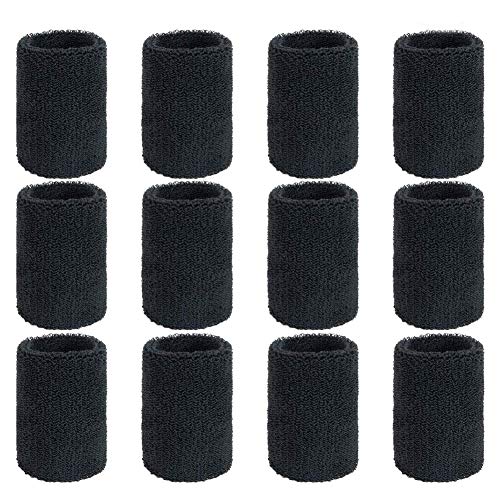 Muñequeras Deportivas 12pcs Sweatband 4 Pulgadas Suave Muñequera Sudor Pulsera Elásticas Muñequera Toalla Negro para Fútbol Baloncesto Running Deportes Atléticos (Negro)