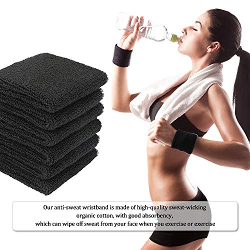 Muñequeras Deportivas 12pcs Sweatband 4 Pulgadas Suave Muñequera Sudor Pulsera Elásticas Muñequera Toalla Negro para Fútbol Baloncesto Running Deportes Atléticos (Negro)