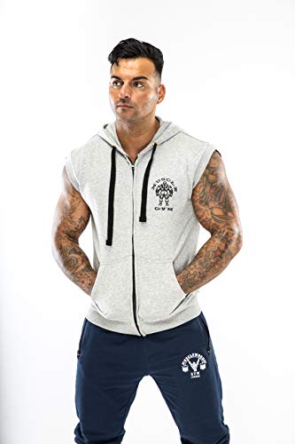 Muscle Works Gym Sudadera sin mangas con capucha MMA Boxing Gym T Shirt Men BOXE Chaleco UFC Fleece (GRIS, MEDIO)