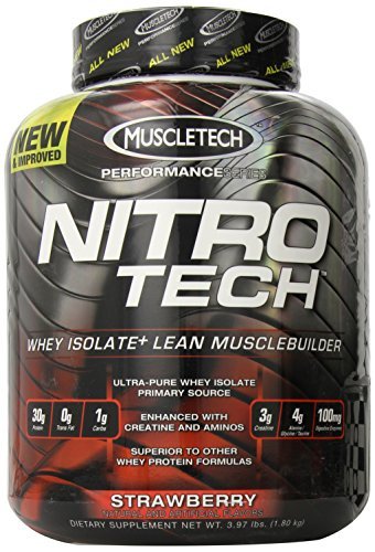 MuscleTech NitroTech Protein Powder, 100% Whey Protein with Whey Isolate, Strawberry, 4 Pound by MuscleTech MuscleTech NitroTech Protein Powder, 100% Whey Protein with Whey Isolate, Strawberry, 4 Pound by MuscleTech