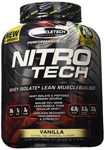 MuscleTech NitroTech Protein Powder, 100% Whey Protein with Whey Isolate, Vanilla, 4 Pound by MuscleTech