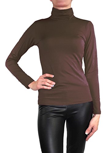 Muse Camiseta de manga larga y cuello alto para mujer, cálida, elástica marrón chocolate S/38 Muse Camiseta de manga larga y cuello alto para mujer, cálida, elástica marrón chocolate S/38