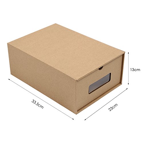 MVPower 10 Cajas de Papel Kraft para Zapatos Apilable, Zapatero Cajón Plegable, Caja de Almacenamiento, Ahorro de Espacio, Tamaño Grande (33,5 x 23 x 13 cm)