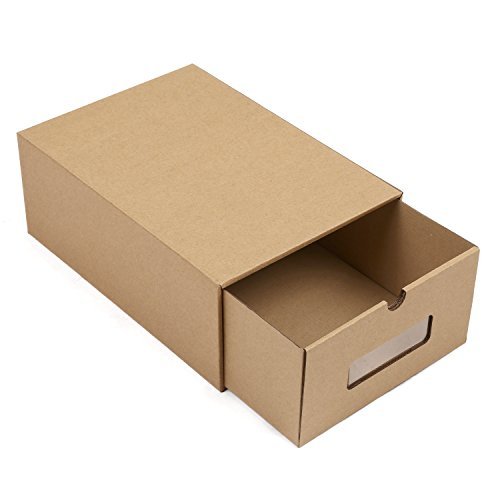 MVPower 10 Cajas de Papel Kraft para Zapatos Apilable, Zapatero Cajón Plegable, Caja de Almacenamiento, Ahorro de Espacio, Tamaño Grande (33,5 x 23 x 13 cm)