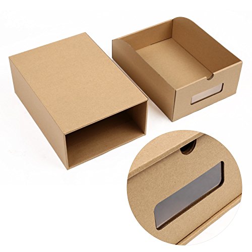 MVPower 10 Cajas de Papel Kraft para Zapatos Apilable, Zapatero Cajón Plegable, Caja de Almacenamiento, Ahorro de Espacio, Tamaño Grande (33,5 x 23 x 13 cm)