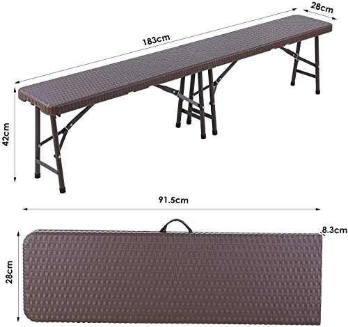 MVPower 2XBancos Plegables Multifuncionales,Bancos Plegables Rectangulares de Imitación de Ratán,Bancos Plegables Portatiles con Estructura de Acero y Asa,Soporta hasta 500 kg, Marrón, 183 x28x42.5cm MVPower 2XBancos Plegables Multifuncionales,Bancos Plegables Rectangulares de Imitación de Ratán,Bancos Plegables Portatiles con Estructura de Acero y Asa,Soporta hasta 500 kg, Marrón, 183 x28x42.5cm