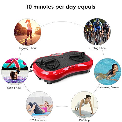 MVPower Fitness Plataforma de Vibración Ultra Plana Slim con Motor Silencioso | Pantalla LCD + Nivel 120 | Incluye Control Remoto, Bandas de Entrenamiento | Cargables hasta 180 kg