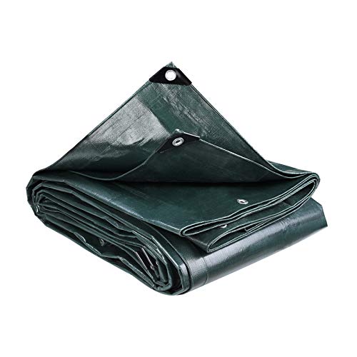 MVPower Lona Impermeable Exterior con Ojales 4x5m, Protección Solar y Resistente a la Rotura para Muebles de Jardín, Camping, Madera, Piscina, Vehículos y Barcos, 280g / m² Verde Oscuro