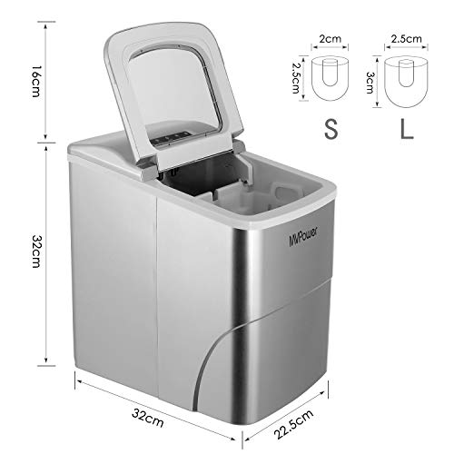 MVPower Máquina para Hacer Hielo,Silenciosa, Máquina de Hielo de 2 Medidas, Capacidad 12 kg, Ciclo de producción de 6-13 Minutos, 95 W depósito de Agua de 2 L, sin BPA o PFOA MVPower Máquina para Hacer Hielo,Silenciosa, Máquina de Hielo de 2 Medidas, Capacidad 12 kg, Ciclo de producción de 6-13 Minutos, 95 W depósito de Agua de 2 L, sin BPA o PFOA