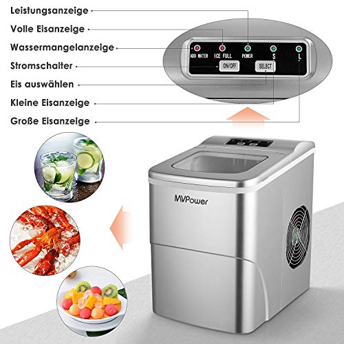 MVPower Máquina para Hacer Hielo,Silenciosa, Máquina de Hielo de 2 Medidas, Capacidad 12 kg, Ciclo de producción de 6-13 Minutos, 95 W depósito de Agua de 2 L, sin BPA o PFOA MVPower Máquina para Hacer Hielo,Silenciosa, Máquina de Hielo de 2 Medidas, Capacidad 12 kg, Ciclo de producción de 6-13 Minutos, 95 W depósito de Agua de 2 L, sin BPA o PFOA