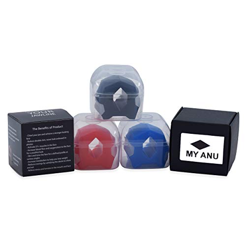 MY ANU - Entrenador de mandíbula para tonificar la musculatura de la cara, diferentes niveles de resistencia de color azul, rojo y negro (18, azul)