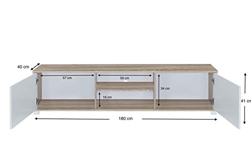 MyosHome - Mueble TV Salon Mesa para TV Color Roble y Blanco 180 x 40 x 41 cm Atenea