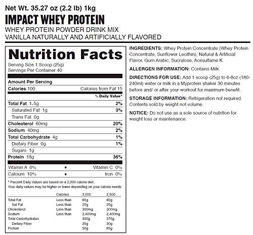 MyProtein Impact Whey Protein Suplemento, Sabor Vainilla - 1000 gr