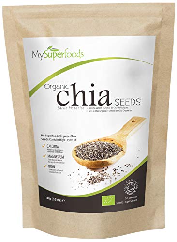 MySuperFoods Semillas de Chía Orgánicas 1kg, Fuente Natural de Omega-3 y Proteína