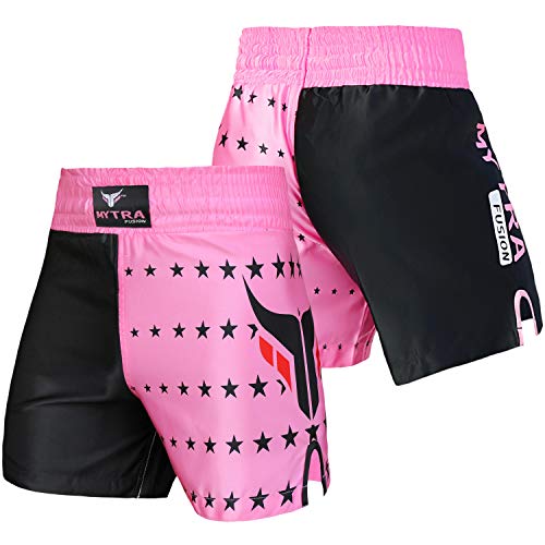 Mytra Fusion Boxing Shorts MMA Shorts Combat Shorts for Boxing and Fitness Training Shorts Boxing Muay Thai Short Star Series (Black Pink, 3X-Small)